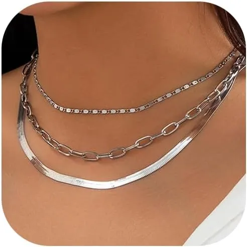 Layered Gold Necklaces for Women Dainty 14K Gold Plated Snake Chain Layered Necklaces Stacked Necklaces Herringbone Necklace Gold Jewelry Gift for Women
