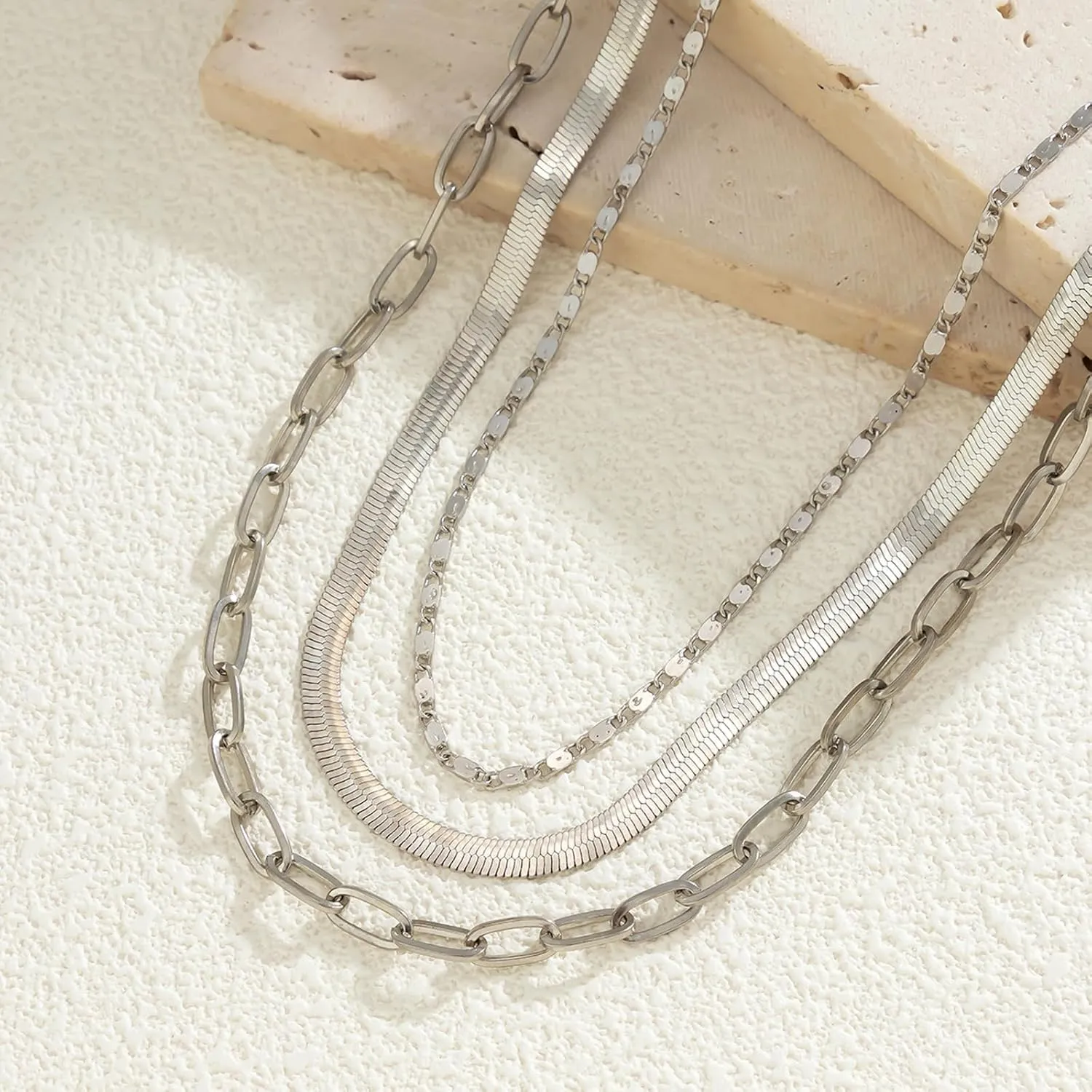 Layered Gold Necklaces for Women Dainty 14K Gold Plated Snake Chain Layered Necklaces Stacked Necklaces Herringbone Necklace Gold Jewelry Gift for Women