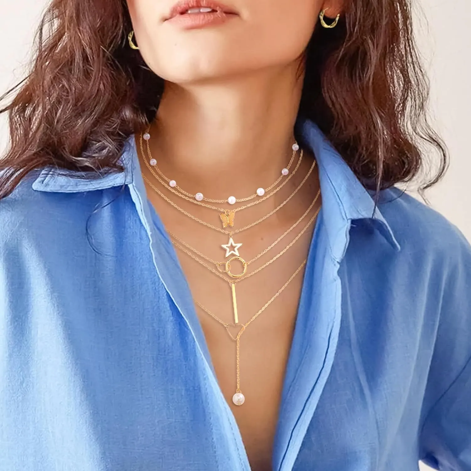 Layered Gold Necklaces for Women - Stackable Dainty Choker Necklaces, Trendy Fashion Gold Plated Pendant Necklaces for Mom Women Birthday Gift