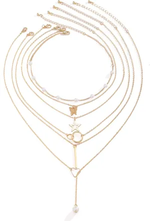 Layered Gold Necklaces for Women - Stackable Dainty Choker Necklaces, Trendy Fashion Gold Plated Pendant Necklaces for Mom Women Birthday Gift