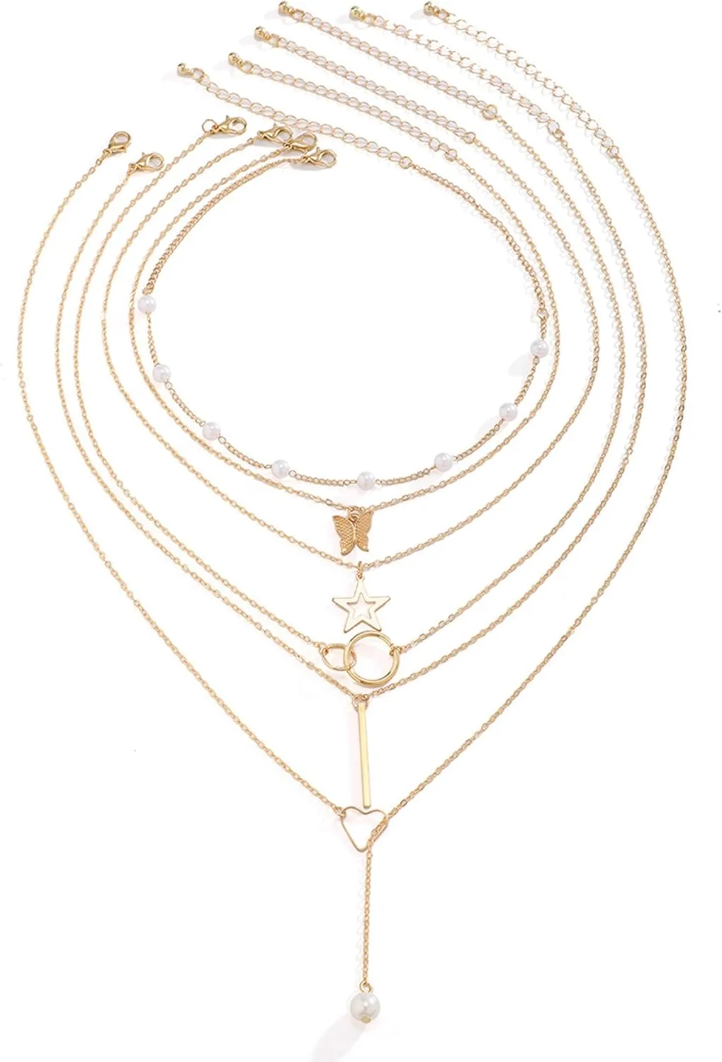 Layered Gold Necklaces for Women - Stackable Dainty Choker Necklaces, Trendy Fashion Gold Plated Pendant Necklaces for Mom Women Birthday Gift