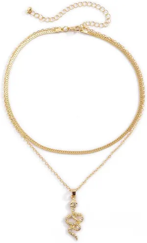 Layered Necklaces for Women, Dainty Layered Necklaces for Women Snake Chain Pendant Chain Necklaces Jewelry Birthday Gift for Her, 2 Layers, Gold