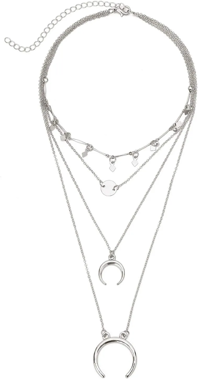 Layering Necklaces for Women, Dainty Layering Necklaces for Women Vintage Diamond Sequined Tassel Pendant Chain Necklaces Jewelry Gifts, 4 Layers, Silver