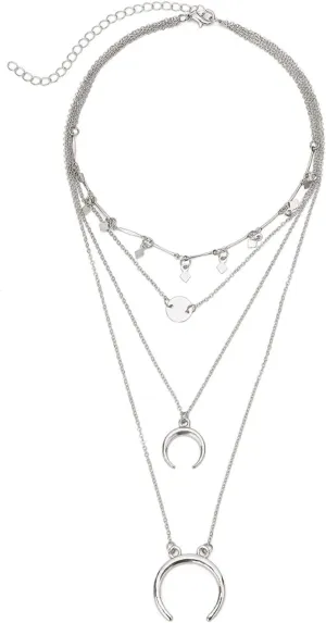 Layering Necklaces for Women, Dainty Layering Necklaces for Women Vintage Diamond Sequined Tassel Pendant Chain Necklaces Jewelry Gifts, 4 Layers, Silver