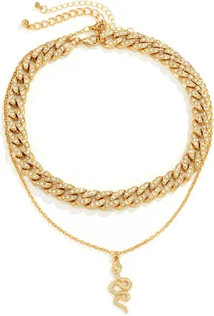 Layering Necklaces for Women, Dainty Layering Necklaces for Women Vintage Rhinestones Cuban Chain with Snake Pendant Pendant Chain Necklaces Women Jewelry, 2 Pieces