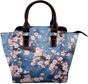 Leather Shoulder Bag for Women, Vintage Cherry Flower Studded Purse Retro Plum Blossom Crossbody Handbags Punk Hobo Bag with Adjustable Strap