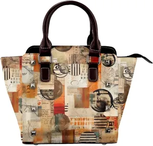 Leather Shoulder Bag for Women, Vintage Newspaper Studded Purse Retro Magazine Crossbody Handbags Punk Hobo Bag with Adjustable Strap