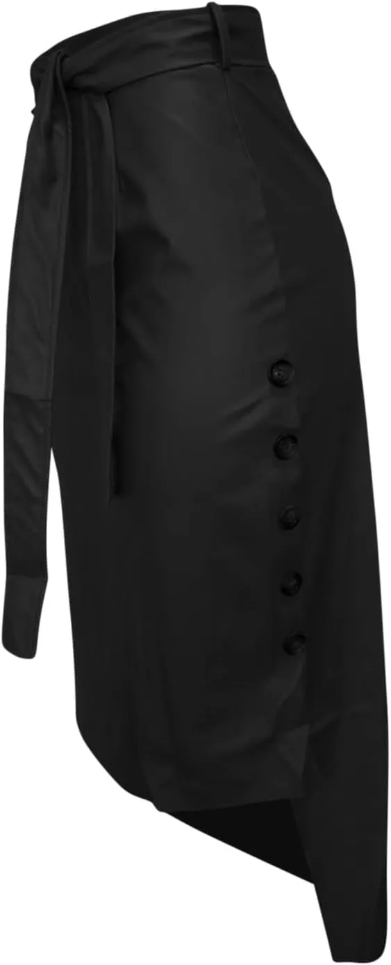 Leather Skirt for Women Trendy High Waisted Slit Side Wrap Button Waistband Knee Length Bodycon Skirts with Belt