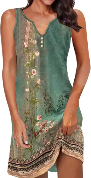 Linen Dress Spring Summer Dresses for Women Sleeveless Mini Sundresses Trendy Vacation Hawaiian Beach Dress with Pockets