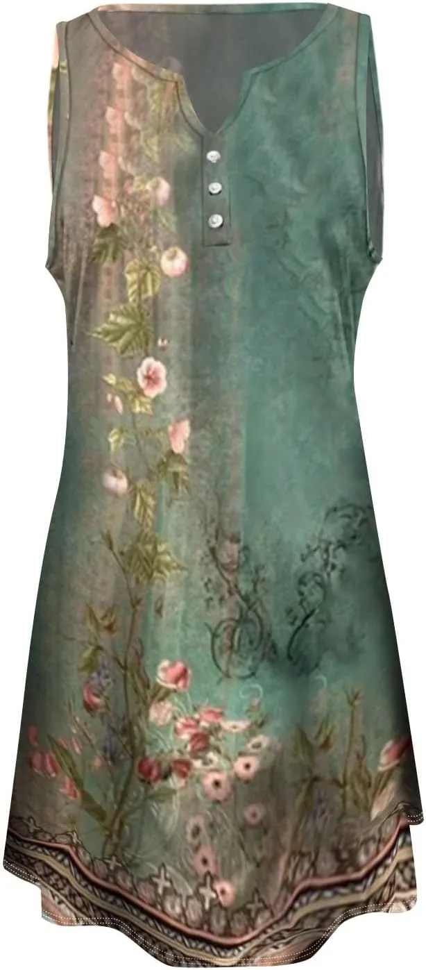 Linen Dress Spring Summer Dresses for Women Sleeveless Mini Sundresses Trendy Vacation Hawaiian Beach Dress with Pockets