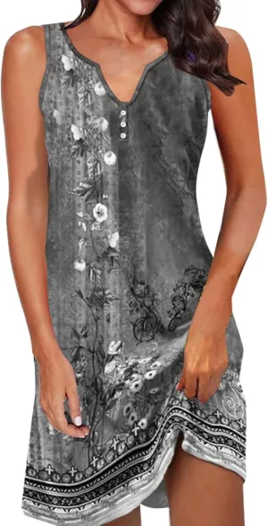 Linen Dress Spring Summer Dresses for Women Sleeveless Mini Sundresses Trendy Vacation Hawaiian Beach Dress with Pockets