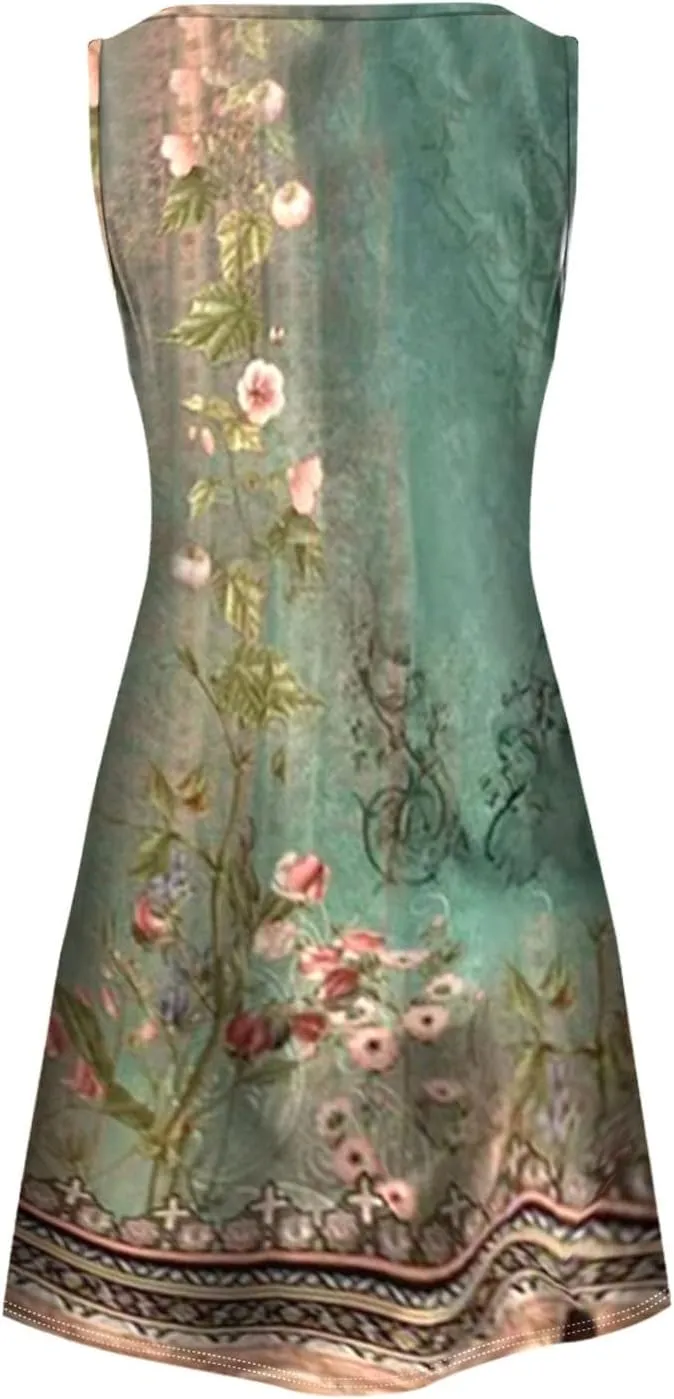 Linen Dress Spring Summer Dresses for Women Sleeveless Mini Sundresses Trendy Vacation Hawaiian Beach Dress with Pockets