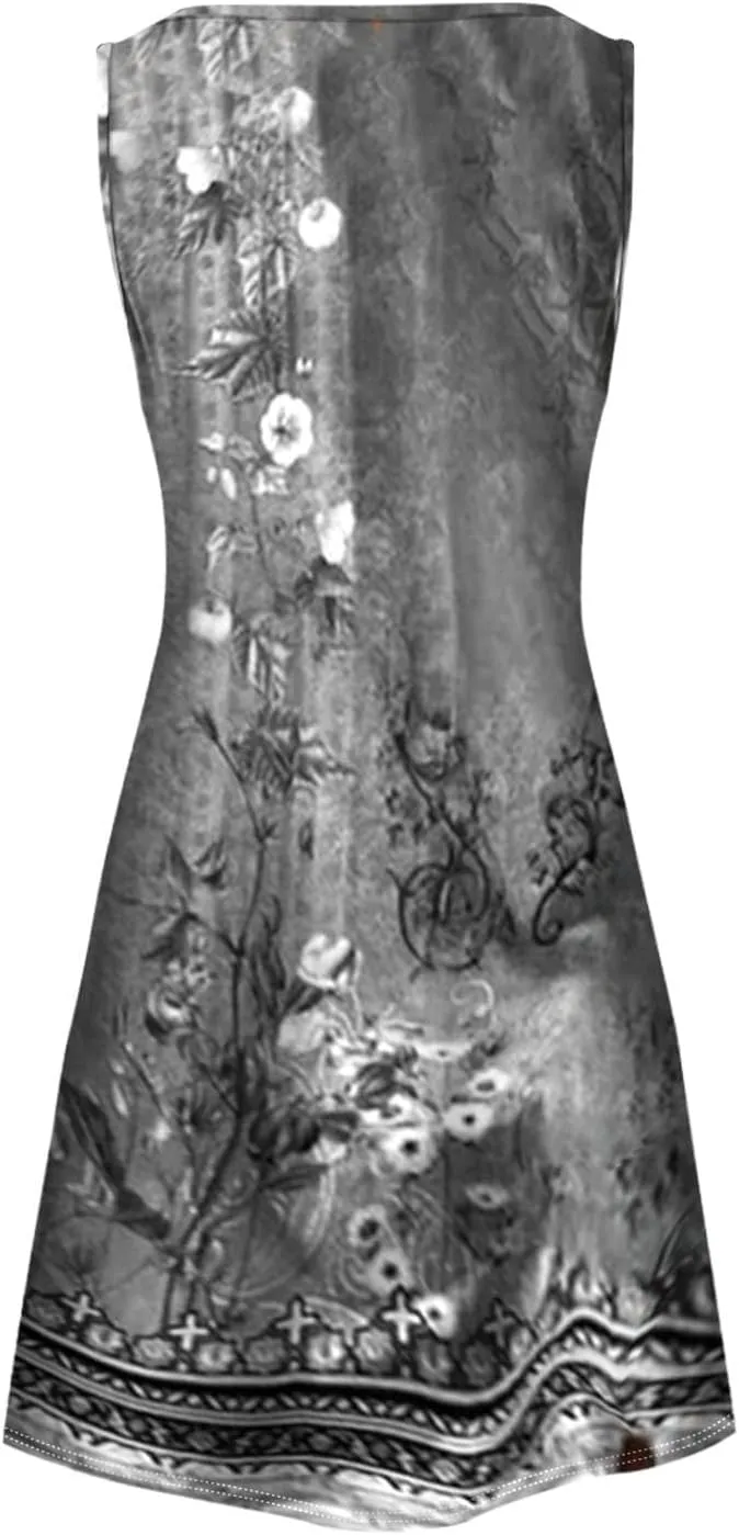 Linen Dress Spring Summer Dresses for Women Sleeveless Mini Sundresses Trendy Vacation Hawaiian Beach Dress with Pockets
