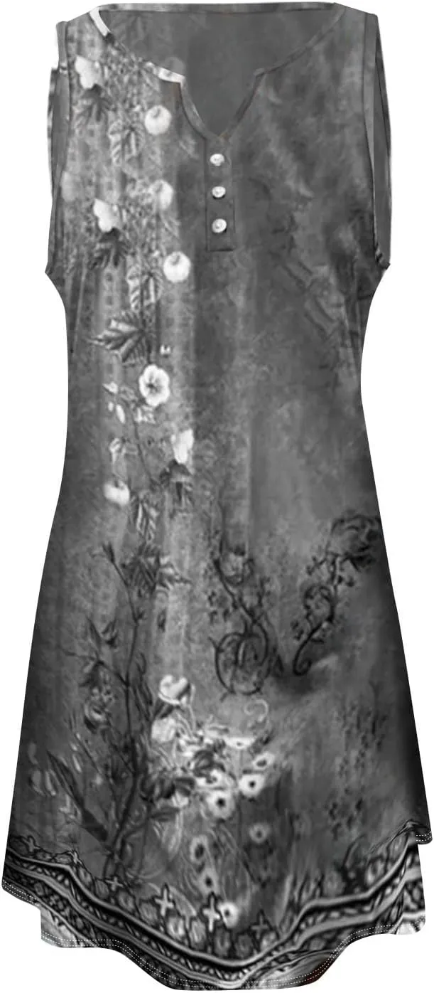 Linen Dress Spring Summer Dresses for Women Sleeveless Mini Sundresses Trendy Vacation Hawaiian Beach Dress with Pockets