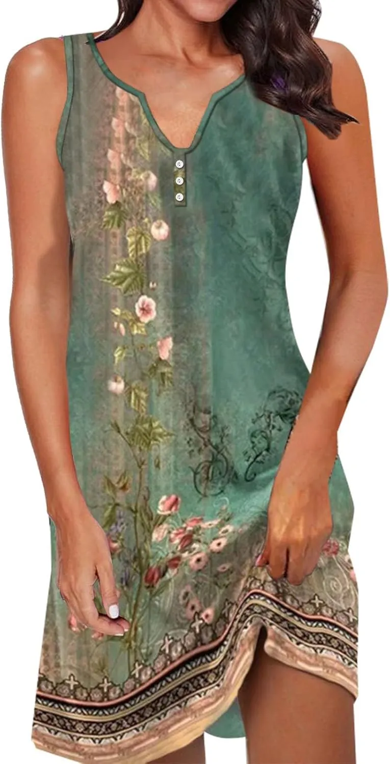 Linen Dress Spring Summer Dresses for Women Sleeveless Mini Sundresses Trendy Vacation Hawaiian Beach Dress with Pockets