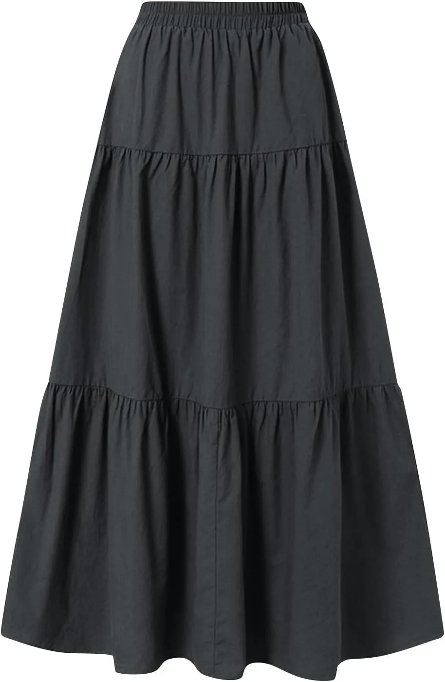 Linen Maxi Skirts for Women 2025 Summer Bow Elastic Waist A Line Tiered Boho Skirt Vacation Beach Long Pleated Skirt