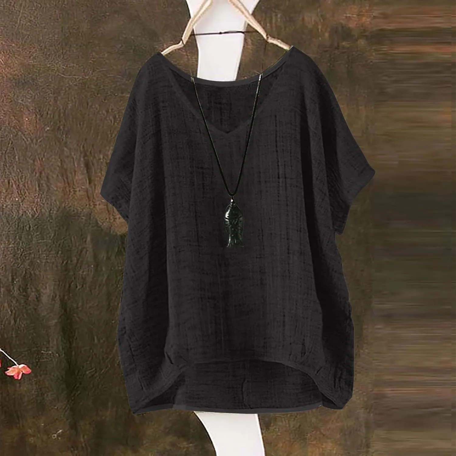 Linen Shirts for Women Summer 2025 Trendy Plus Size Crewneck Short Sleeve Cute Tops Casual Loose Fit Comfy Blouses