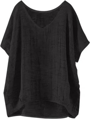 Linen Shirts for Women Summer 2025 Trendy Plus Size Crewneck Short Sleeve Cute Tops Casual Loose Fit Comfy Blouses