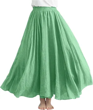 Linen Skirts for Women Boho Maxi Skirt Flowy Beach Skirts Summer Long Skirt Elastic Skirts High Waist Long Skirt