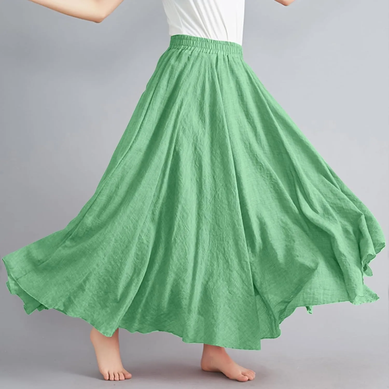 Linen Skirts for Women Boho Maxi Skirt Flowy Beach Skirts Summer Long Skirt Elastic Skirts High Waist Long Skirt