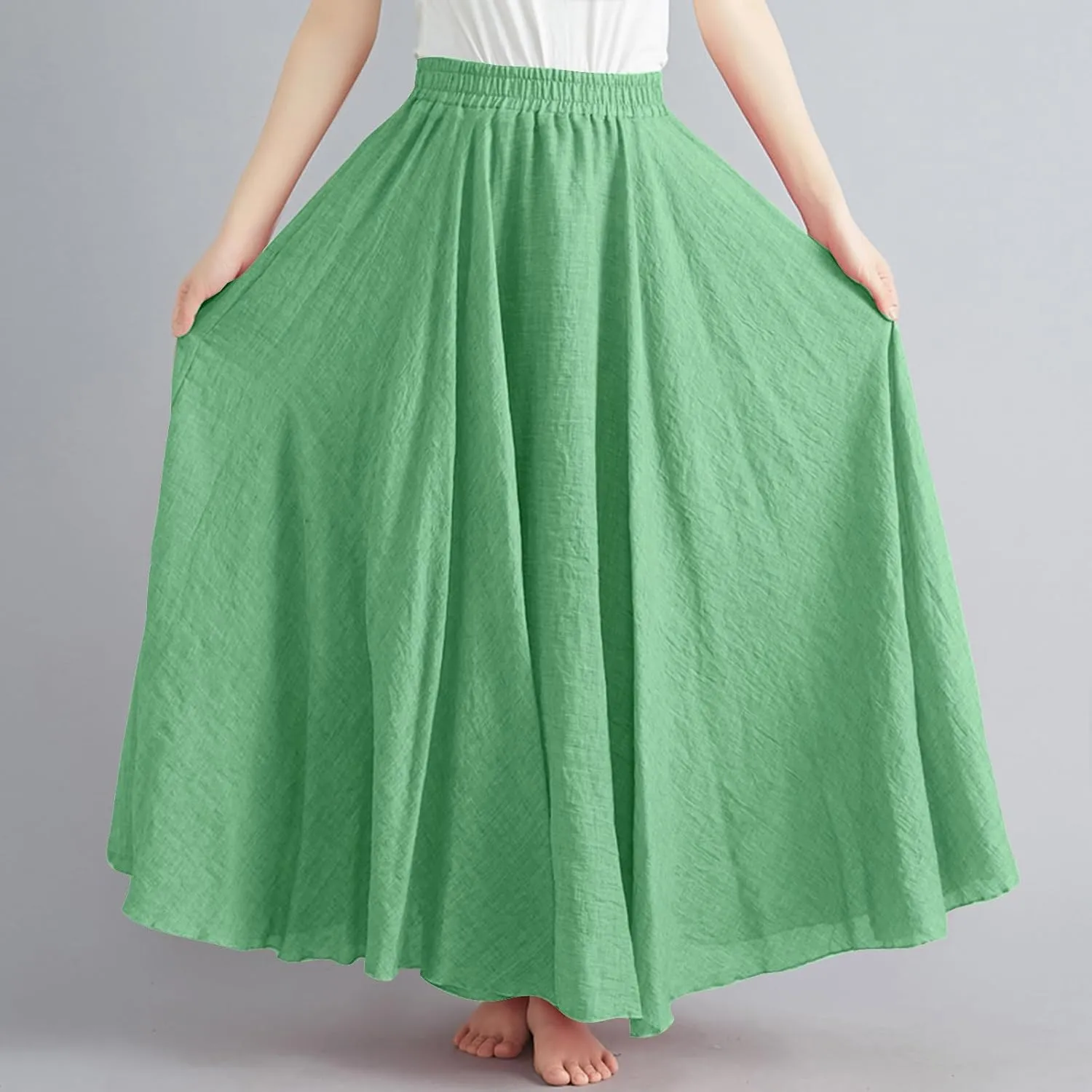 Linen Skirts for Women Boho Maxi Skirt Flowy Beach Skirts Summer Long Skirt Elastic Skirts High Waist Long Skirt