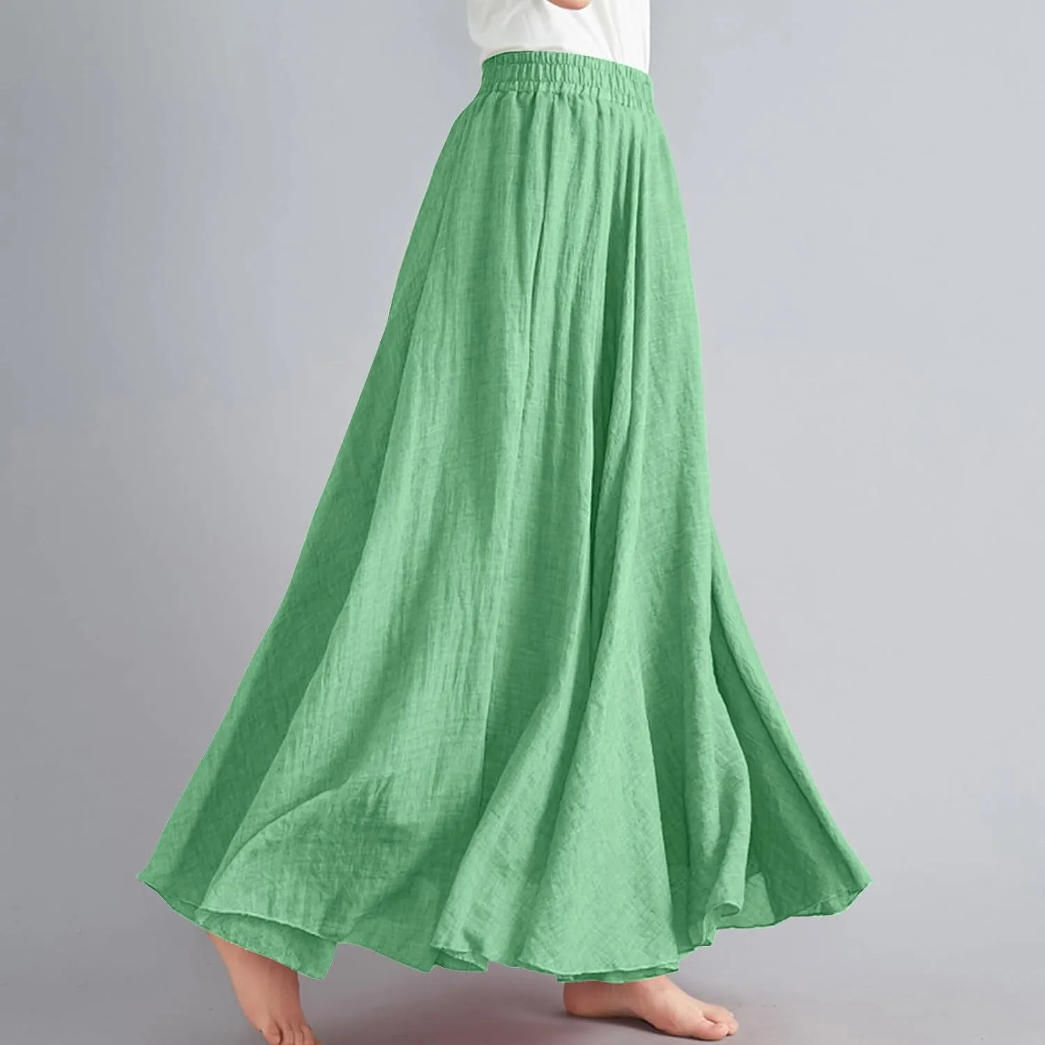 Linen Skirts for Women Boho Maxi Skirt Flowy Beach Skirts Summer Long Skirt Elastic Skirts High Waist Long Skirt