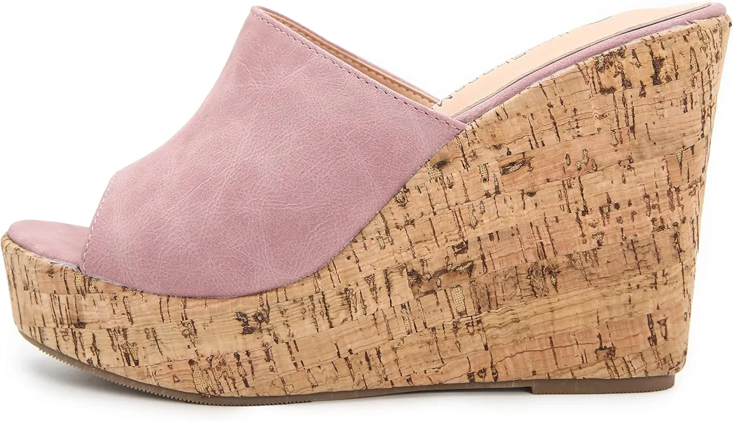 LizFoYa Women Peep Toe Slide Sandal Wedge High Heels Summer Beach Cork Platform Wedge Dressy Slipper Heels