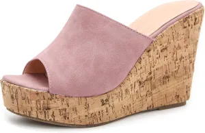 LizFoYa Women Peep Toe Slide Sandal Wedge High Heels Summer Beach Cork Platform Wedge Dressy Slipper Heels