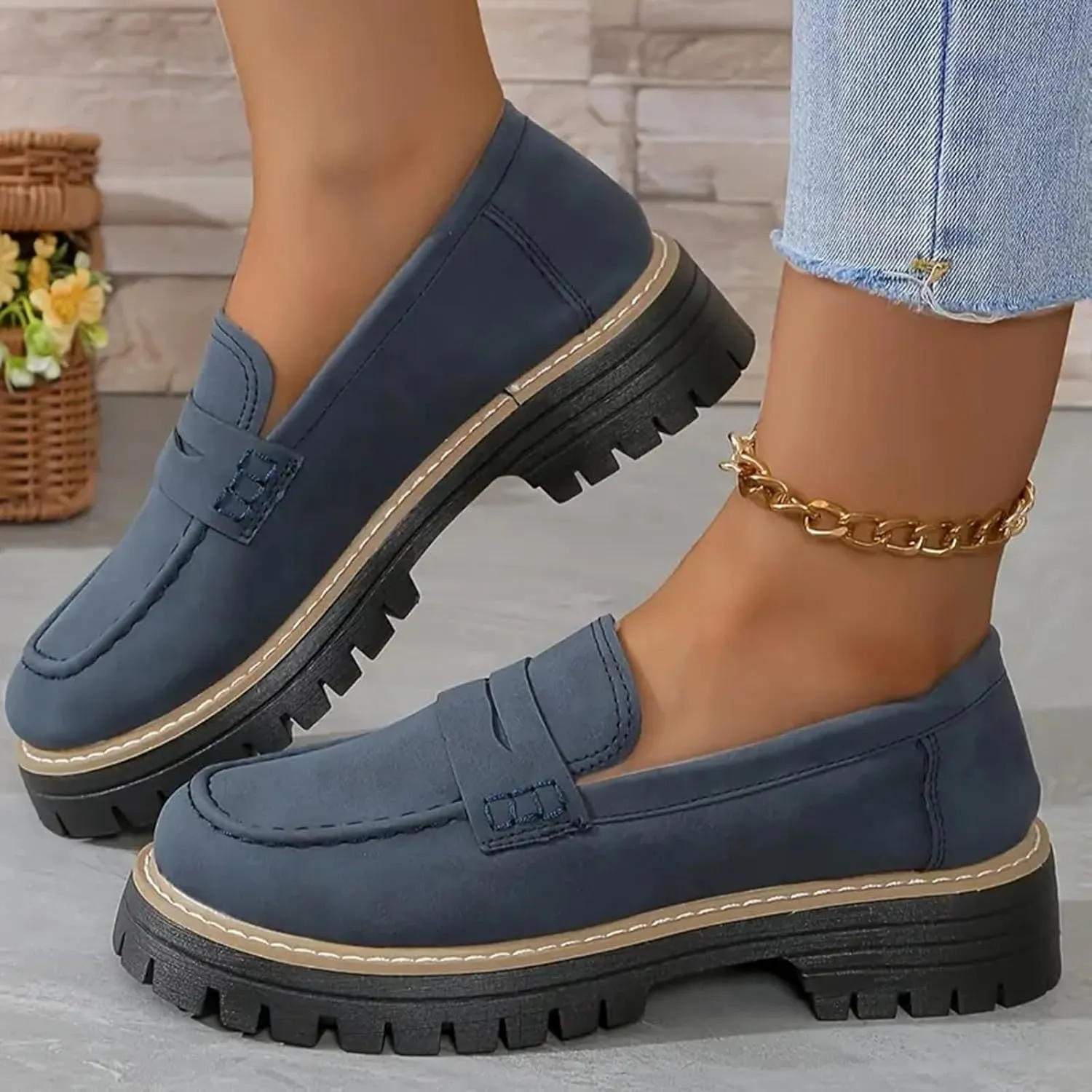 Loafers for Women 2024 Comfortable,Casual Lightweight Round Toe Orthopedic Platform Loafers Slip-On Walking Shoes
