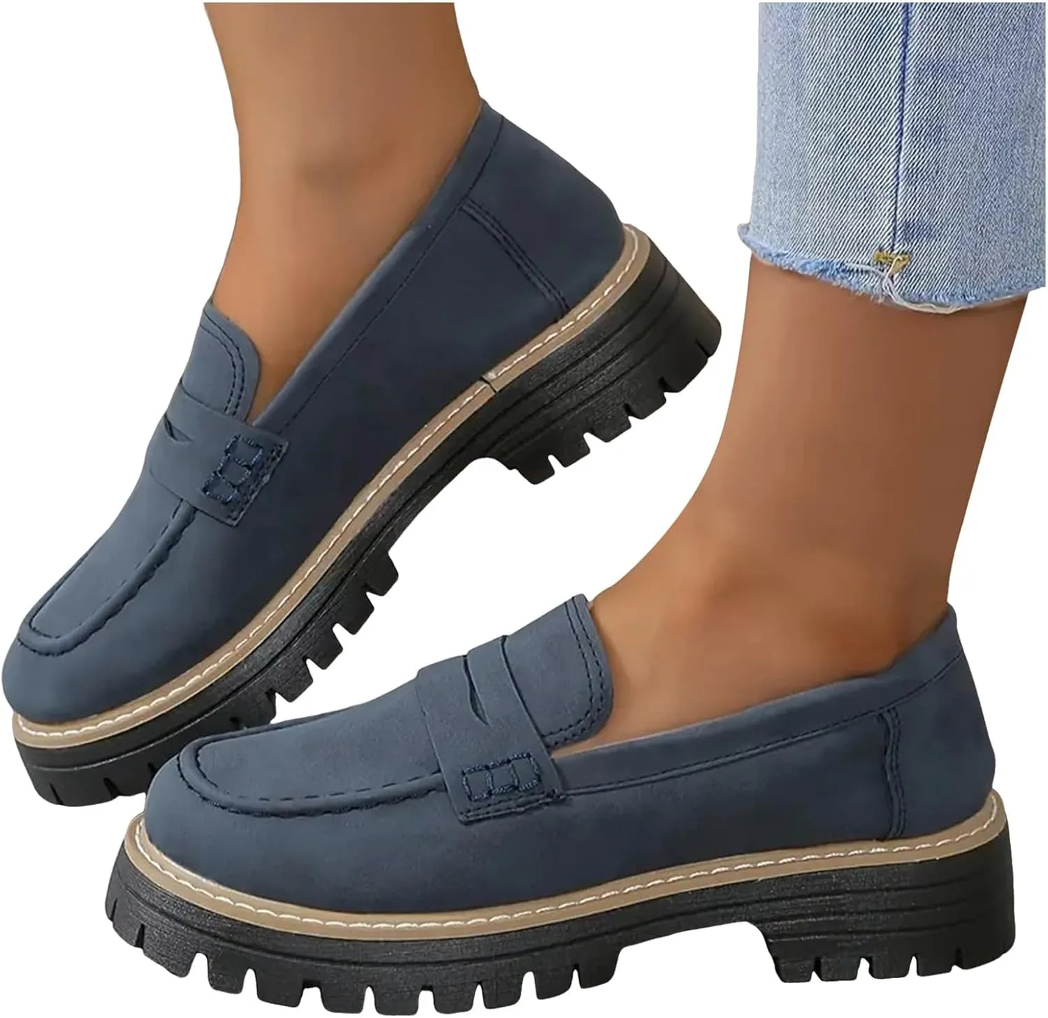 Loafers for Women 2024 Comfortable,Casual Lightweight Round Toe Orthopedic Platform Loafers Slip-On Walking Shoes
