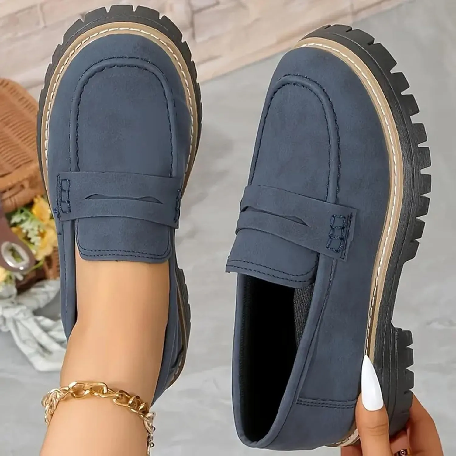 Loafers for Women 2024 Comfortable,Casual Lightweight Round Toe Orthopedic Platform Loafers Slip-On Walking Shoes