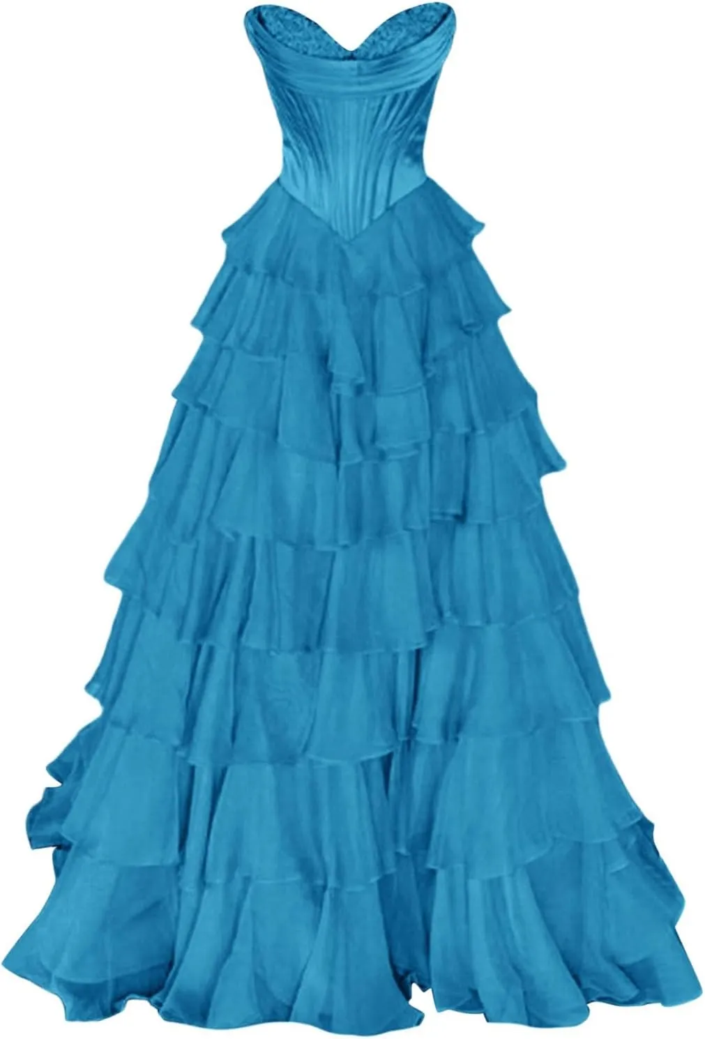 Long Formal Dresses for Women Corset Tiered 2025 Chiffon Strapless Ruffle Prom Dress A-Line Slit Evening Party Gown
