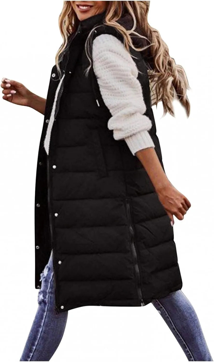 Long Puffer Vest for Women Sleveless Hoodies Quilted Vest Oversized Outdoor Puffer Down Coats Thickened Warm Jackets