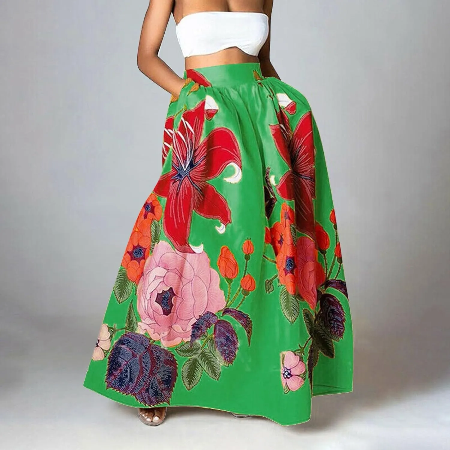 Long Skirts for Women Boho Skirt Summer Floral Skirt Flowy Skirts Broomstick Skirts Elastic Waist A Line Maxi Skirts