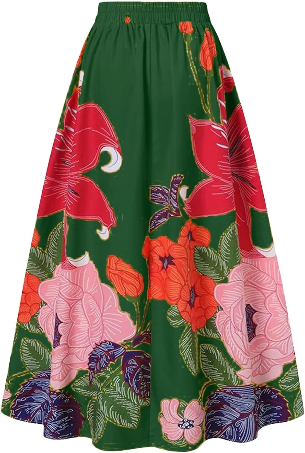 Long Skirts for Women Boho Skirt Summer Floral Skirt Flowy Skirts Broomstick Skirts Elastic Waist A Line Maxi Skirts