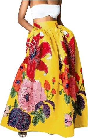 Long Skirts for Women Boho Skirt Summer Floral Skirt Flowy Skirts Broomstick Skirts Elastic Waist A Line Maxi Skirts