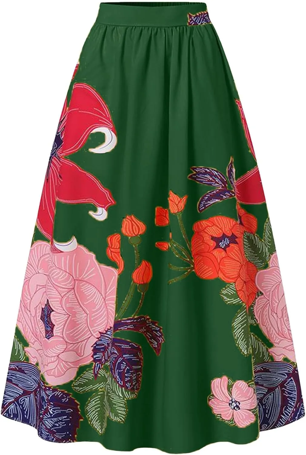 Long Skirts for Women Boho Skirt Summer Floral Skirt Flowy Skirts Broomstick Skirts Elastic Waist A Line Maxi Skirts