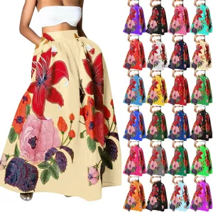 Long Skirts for Women Boho Skirt Summer Floral Skirt Flowy Skirts Broomstick Skirts Elastic Waist A Line Maxi Skirts