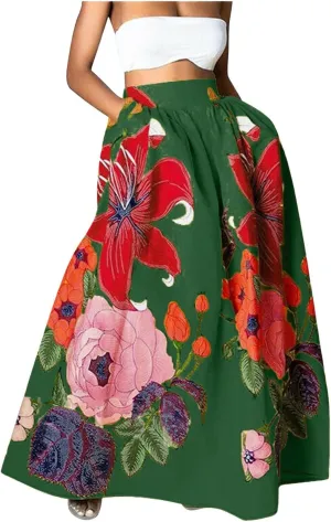 Long Skirts for Women Boho Skirt Summer Floral Skirt Flowy Skirts Broomstick Skirts Elastic Waist A Line Maxi Skirts