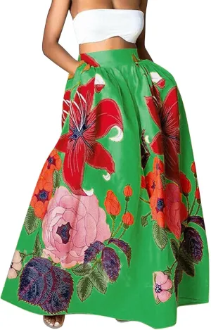 Long Skirts for Women Boho Skirt Summer Floral Skirt Flowy Skirts Broomstick Skirts Elastic Waist A Line Maxi Skirts