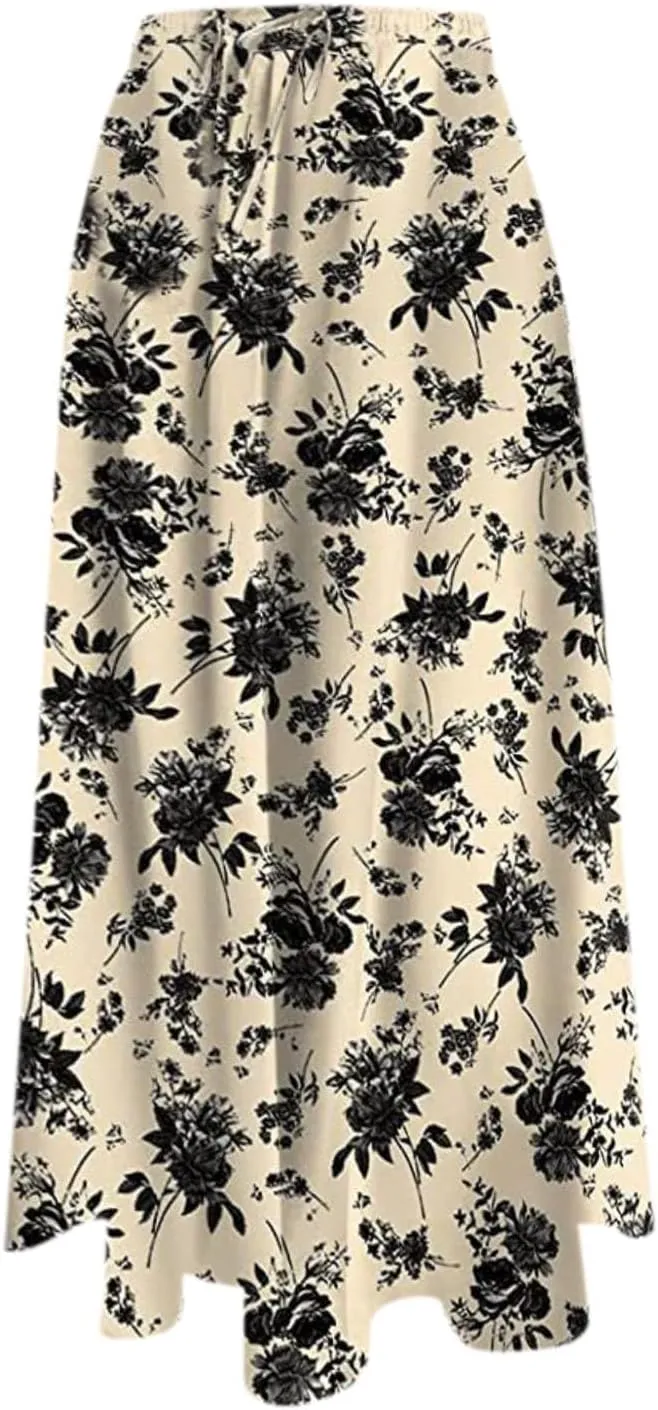 Long Skirts for Women Elegant Floral Pattern High Waist Boho Skirt A Line Midi Summer Beach Vacation Skirt