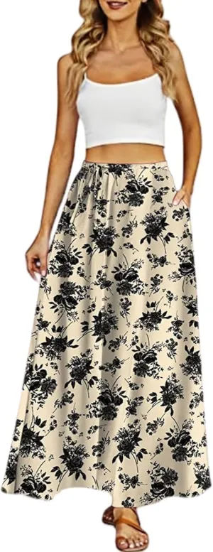 Long Skirts for Women Elegant Floral Pattern High Waist Boho Skirt A Line Midi Summer Beach Vacation Skirt