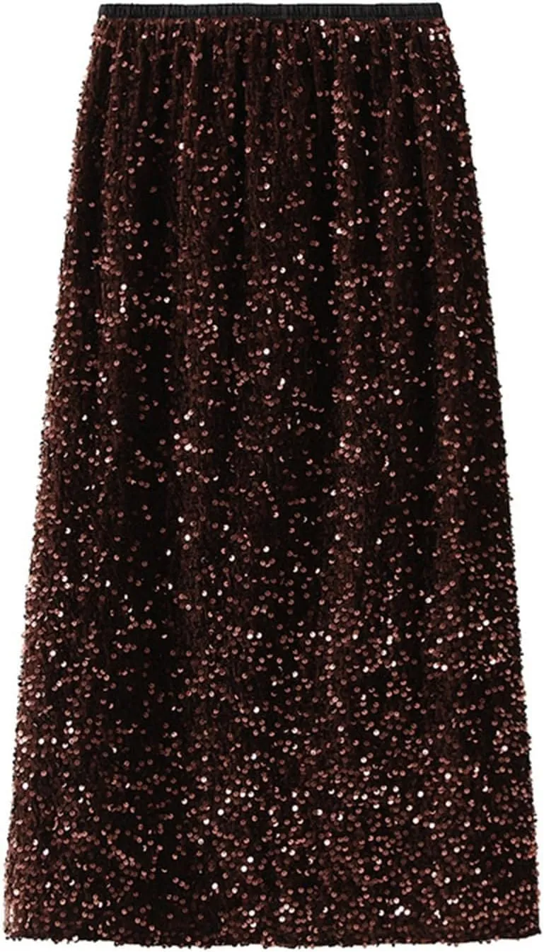 Long Skirts for Women Summer Sequin Printed Long Pleated Ruffle Skirts High Waist Nightgrom Party Skirts