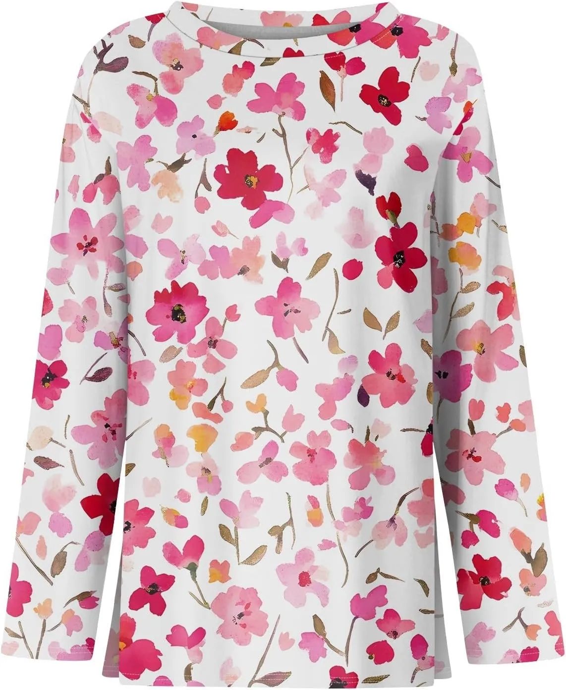 Long Sleeve Shirts for Women - Womens T Shirts Long Sleeve Crew Neck Shirts Basic Tee Sort Comfy Floral Printed Tops