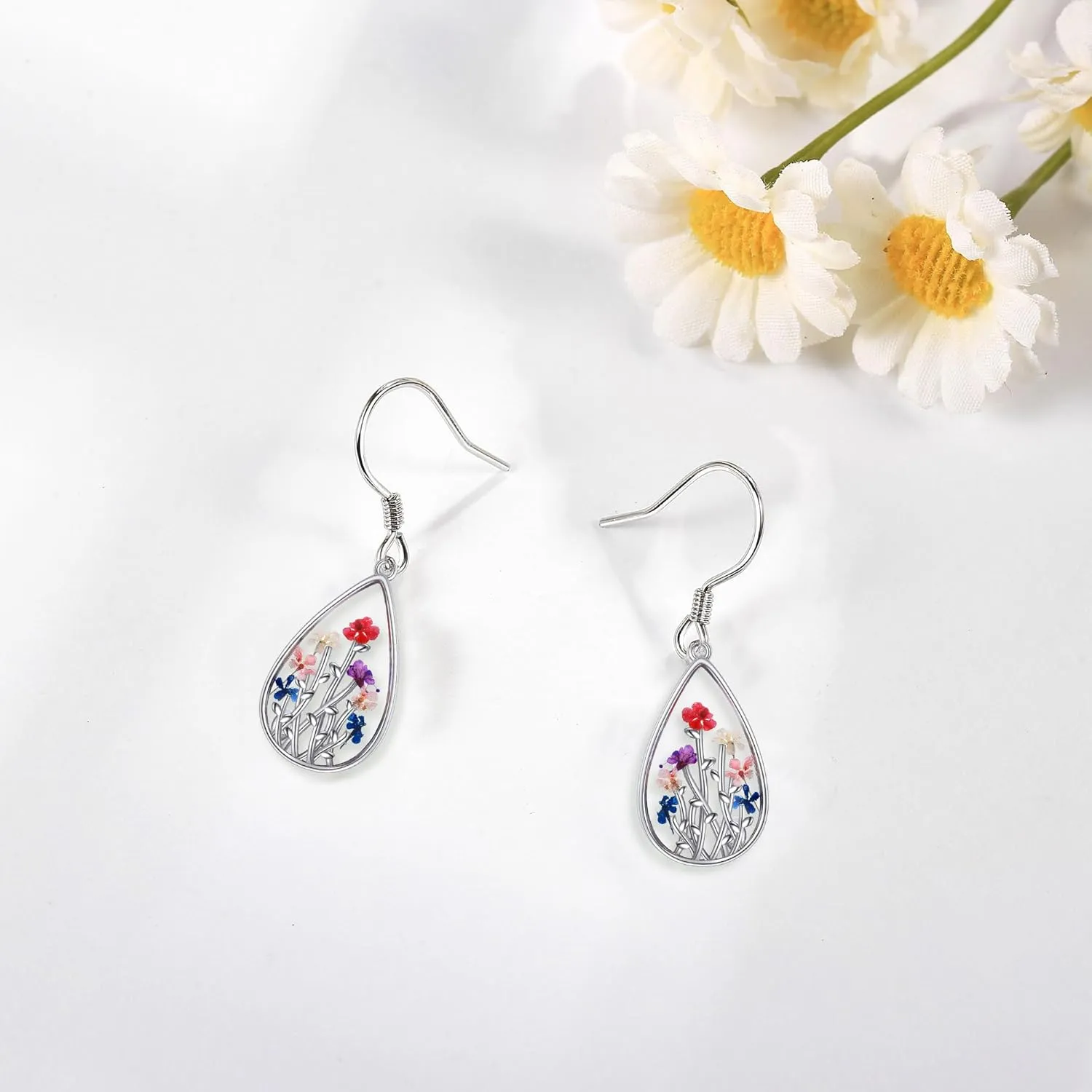 lotus/Pressed Flower/Shamrock/Forget Not Me/Four Leaf Clover Earring 925 Sterling Silver Astronaut/Raccoon/Moth/Sunflower Jewelry for Women