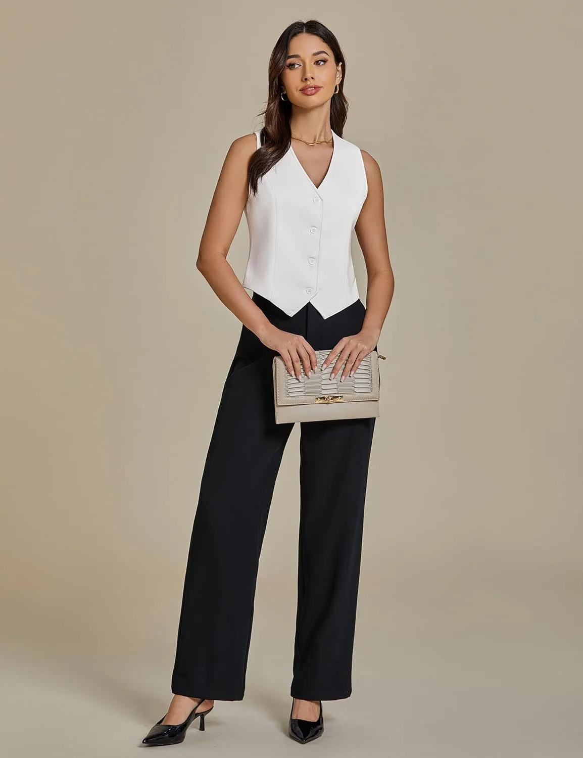 luvamia Vest Tops for Women Trendy Fashion Casual Summer Cropped Dressy Suit Vest Button Up Sleeveless Waistcoat Vests