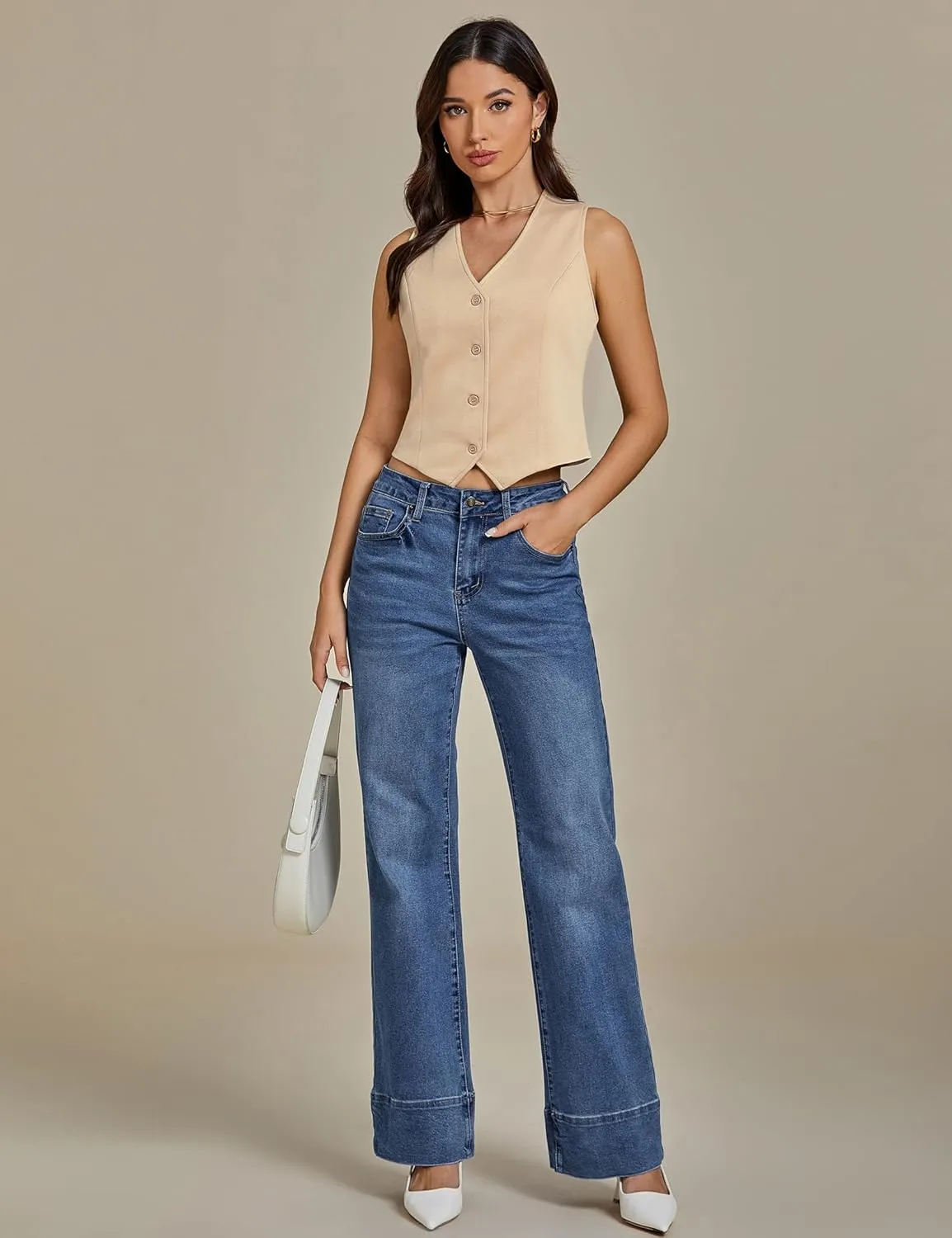 luvamia Vest Tops for Women Trendy Fashion Casual Summer Cropped Dressy Suit Vest Button Up Sleeveless Waistcoat Vests