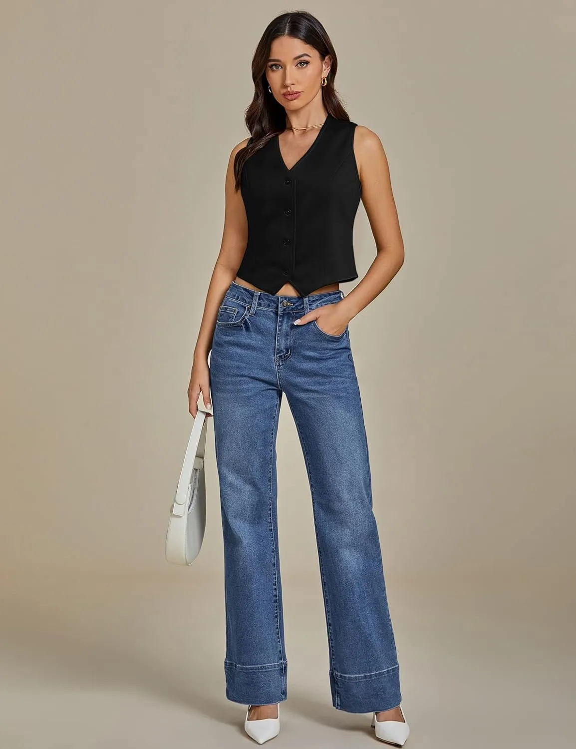 luvamia Vest Tops for Women Trendy Fashion Casual Summer Cropped Dressy Suit Vest Button Up Sleeveless Waistcoat Vests
