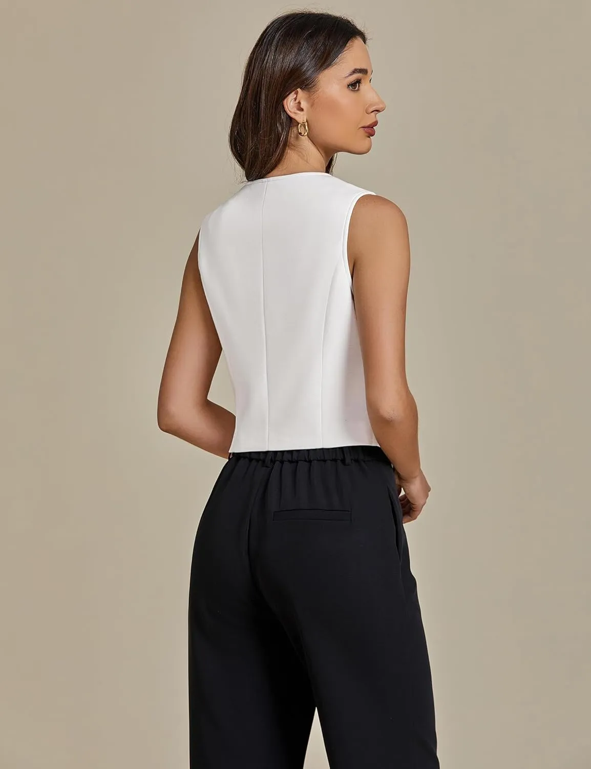 luvamia Vest Tops for Women Trendy Fashion Casual Summer Cropped Dressy Suit Vest Button Up Sleeveless Waistcoat Vests