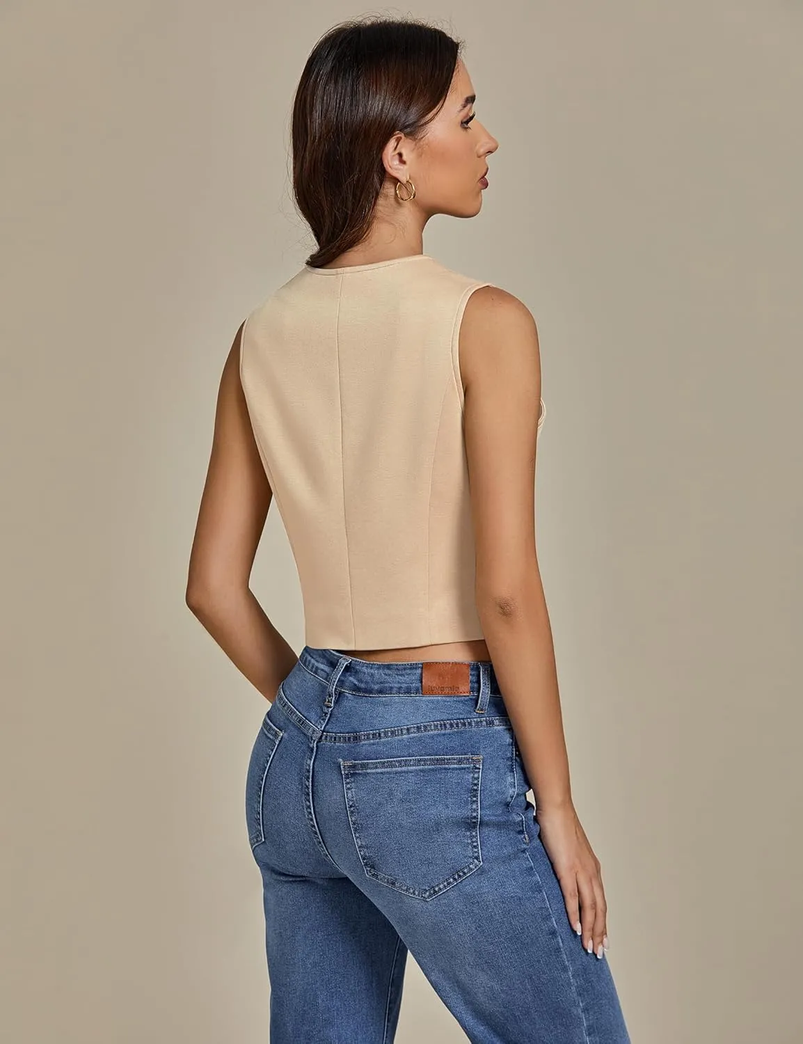 luvamia Vest Tops for Women Trendy Fashion Casual Summer Cropped Dressy Suit Vest Button Up Sleeveless Waistcoat Vests